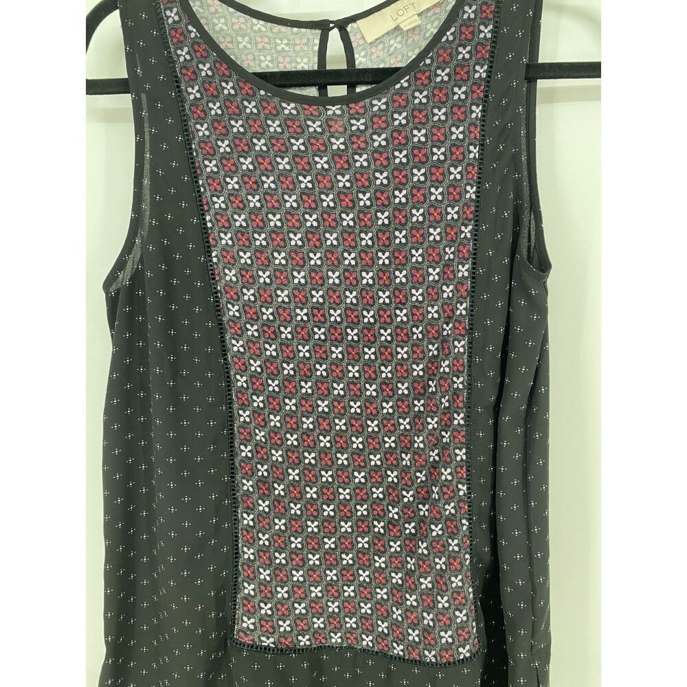 Loft Red White Geometric Floral Print Womens Sleeveless Tank Medium - Picture 5 of 5